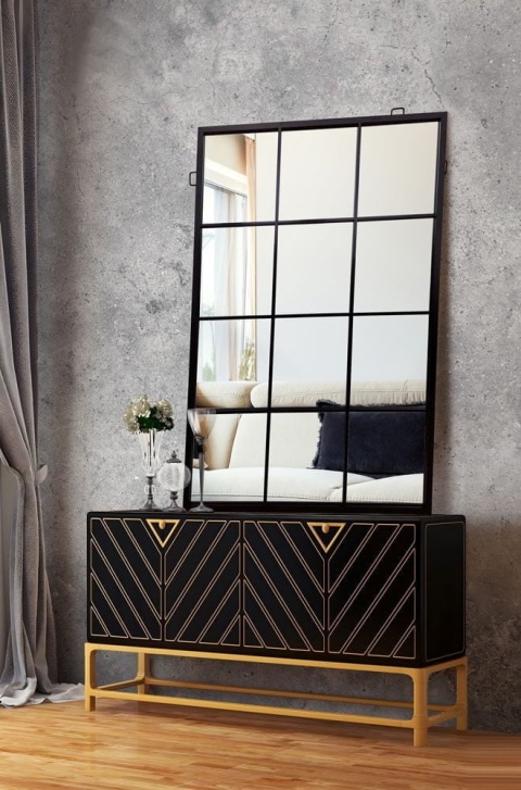 Lustro Boston 120/80cm w stylu loft okienne z czarnymi szprosami i stalową ramą