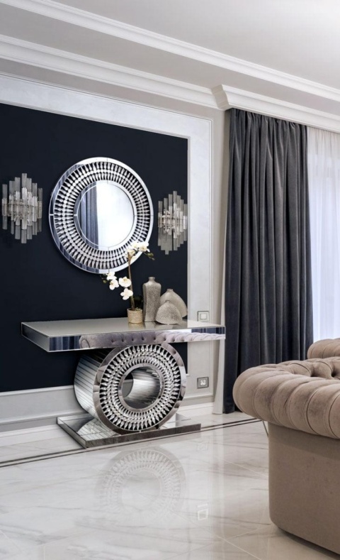 Lustro okrągłe glamour Marzano 80cm w ażurowej ramie z kryształkami