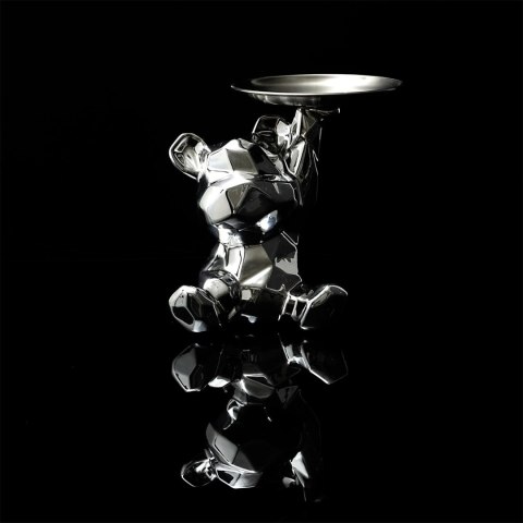 Figurka Miś origami z srebrną tacą srebrny