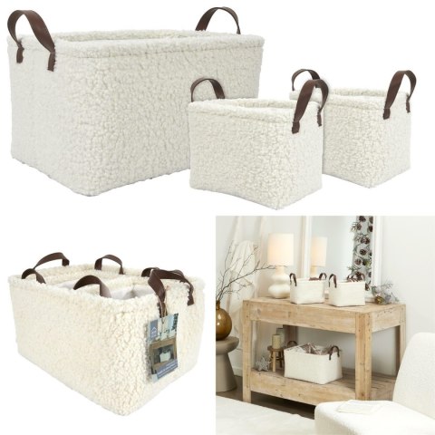 Zestaw 3 koszy Boucle kremowe