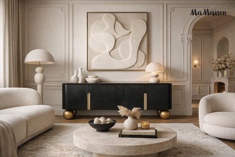 MaMaison szafka RTV ORGANIC czarna / złota / drewno