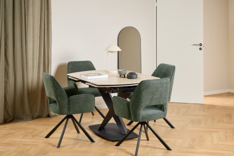 Stół rozkładany obrotowy Morella 120/180 cm blat ceramika piaskowy / czarny