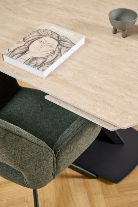 Stół rozkładany obrotowy Morella 160/240 cm blat ceramika piaskowy / czarny