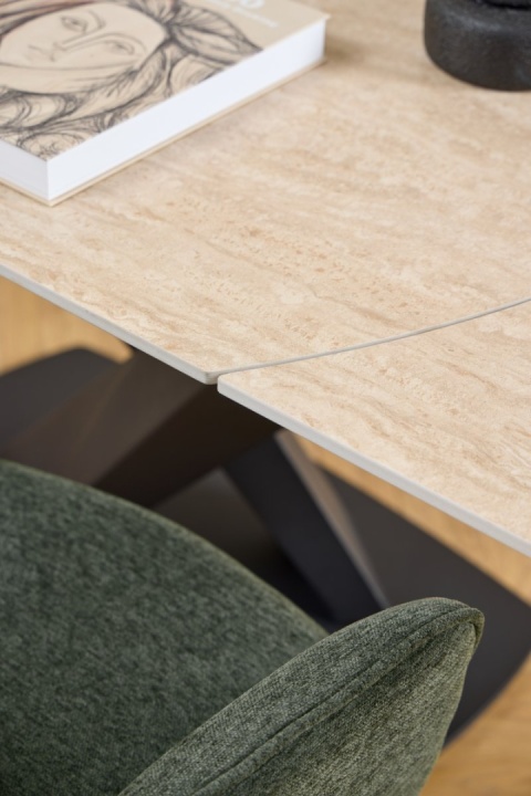 Stół rozkładany obrotowy Morella 160/240 cm blat ceramika piaskowy / czarny