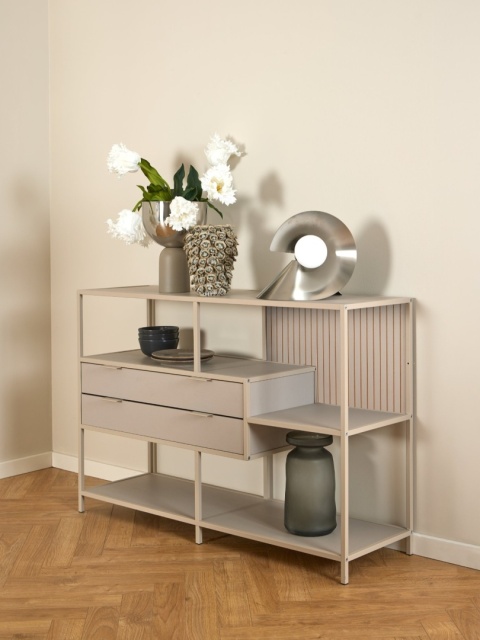 Regał Seaford niski z szufladami i ryflowanym panelem kaszmir