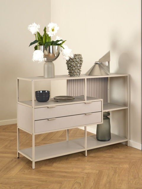 Regał Seaford niski z szufladami i ryflowanym panelem kaszmir