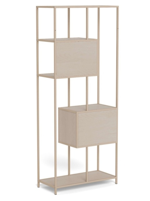 Regał Seaford wysoki szuflady ryflowany panel kaszmirowy