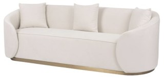 Sofa glamour Nua welurowa - alabastrowa biel / złota podstawa
