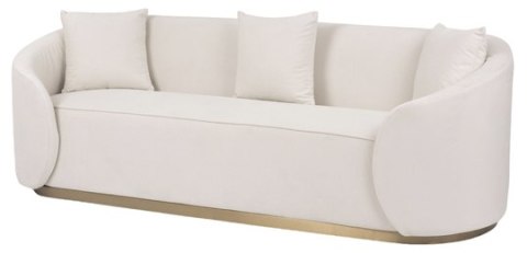 Sofa glamour Nua welurowa - alabastrowa biel / złota podstawa