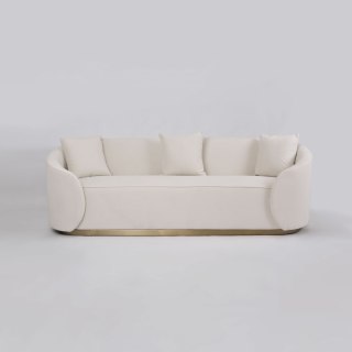 Sofa glamour Nua welurowa - alabastrowa biel / złota podstawa