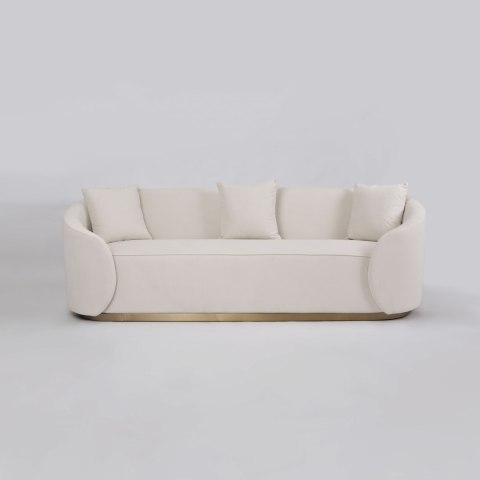 Sofa glamour Nua welurowa - alabastrowa biel / złota podstawa