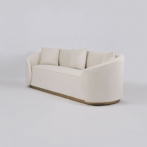 Sofa glamour Nua welurowa - alabastrowa biel / złota podstawa