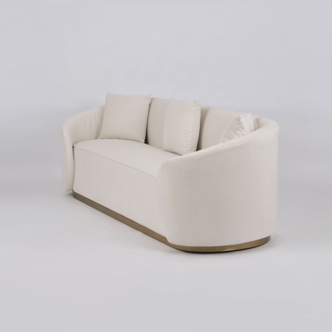 Sofa glamour Nua welurowa - alabastrowa biel / złota podstawa