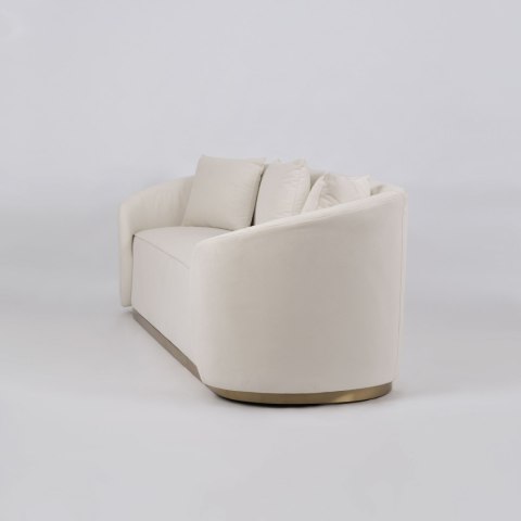 Sofa glamour Nua welurowa - alabastrowa biel / złota podstawa