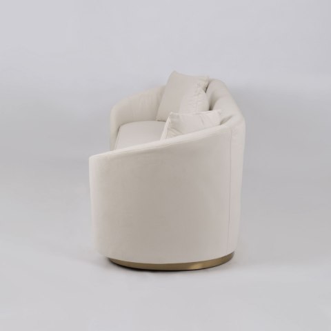 Sofa glamour Nua welurowa - alabastrowa biel / złota podstawa