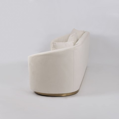 Sofa glamour Nua welurowa - alabastrowa biel / złota podstawa
