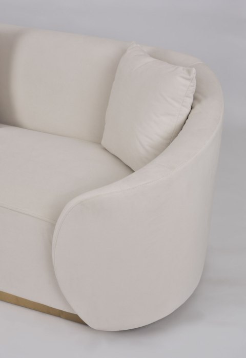 Sofa glamour Nua welurowa - alabastrowa biel / złota podstawa