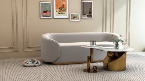 Sofa glamour Nua welurowa - alabastrowa biel / złota podstawa