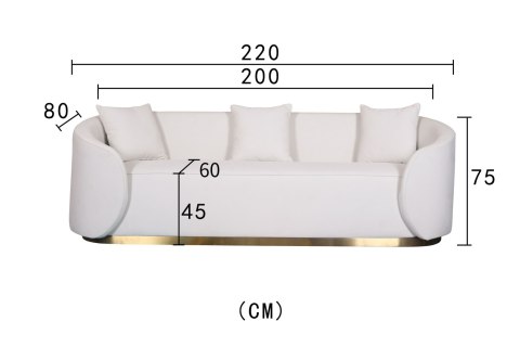 Sofa glamour Nua welurowa - alabastrowa biel / złota podstawa