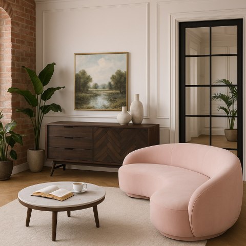 Nua Sofa owalna 3-osobowa - pudrowy róż