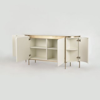 Komoda glamour Stilig - biały marmur, ecru/ złoty