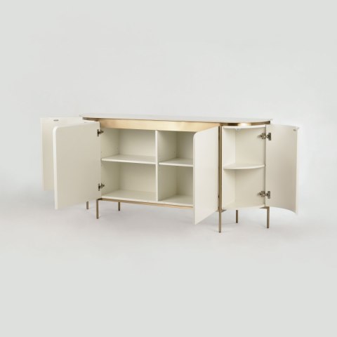 Komoda glamour Stilig - biały marmur, ecru/ złoty