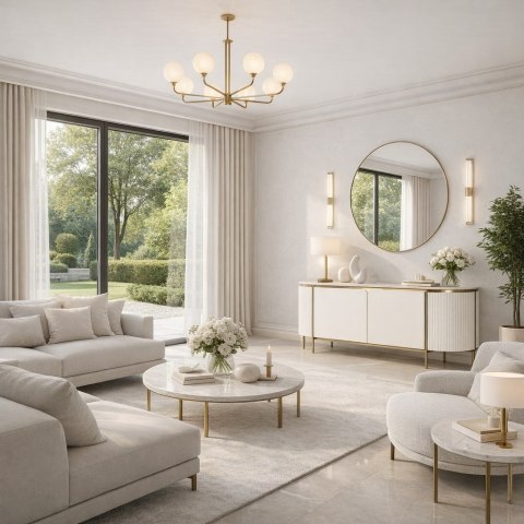 Komoda glamour Stilig - biały marmur, ecru/ złoty