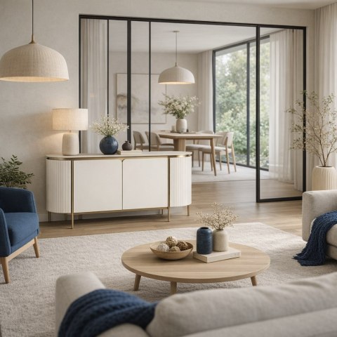 Komoda glamour Stilig - biały marmur, ecru/ złoty