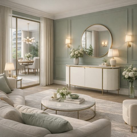 Komoda glamour Stilig - biały marmur, ecru/ złoty