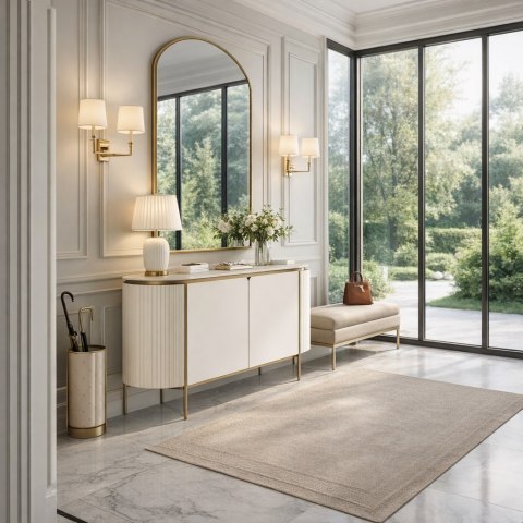 Komoda glamour Stilig - biały marmur, ecru/ złoty