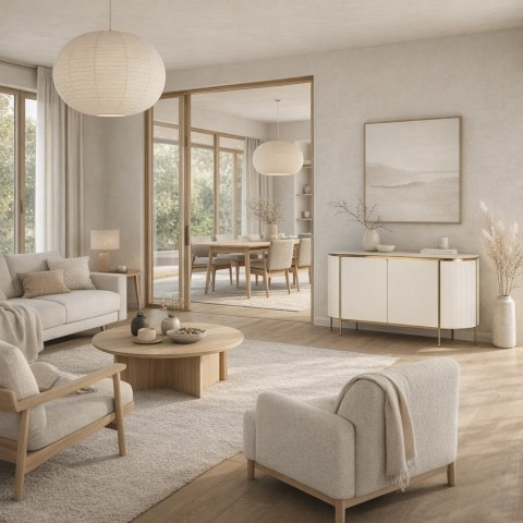 Komoda glamour Stilig - biały marmur, ecru/ złoty
