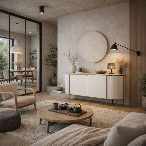 Komoda glamour Stilig - biały marmur, ecru/ złoty