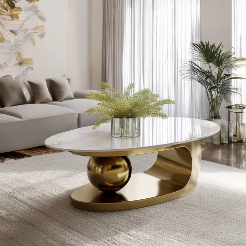 Modig Stolik kawowy M58 - biały marmur, złoty