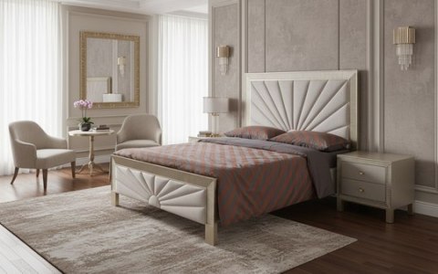 Stilig Bedroom Łóżko tapicerowane 160cm + 2 szafki nocne ST901 - Szampańskie złoto