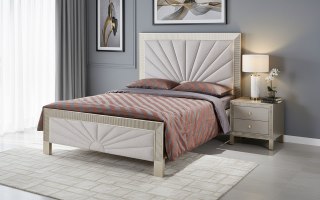 Stilig Bedroom Łóżko tapicerowane 160cm + 2 szafki nocne ST901 - Szampańskie złoto