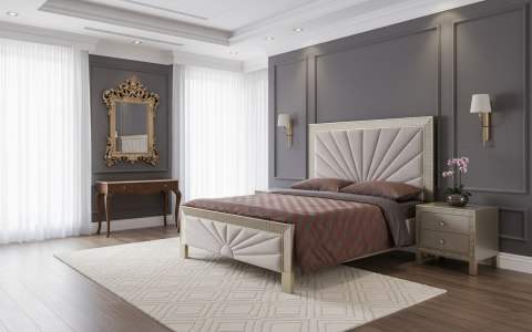 Stilig Bedroom Łóżko tapicerowane 160cm + 2 szafki nocne ST901 - Szampańskie złoto