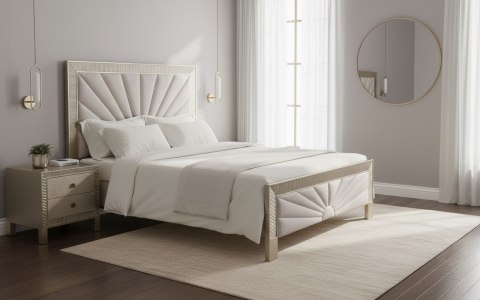 Stilig Bedroom Łóżko tapicerowane 160cm + 2 szafki nocne ST901 - Szampańskie złoto