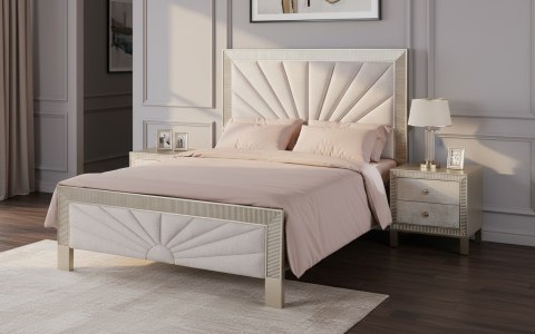 Stilig Bedroom Łóżko tapicerowane 160cm + 2 szafki nocne ST901 - Szampańskie złoto