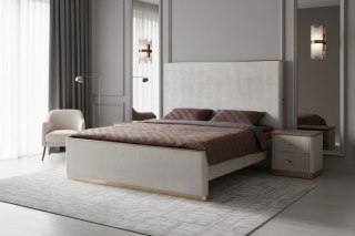 Stilig Bedroom Łóżko tapicerowane 180cm + 2 szafki nocne ST891 - Beżowo-szary/Złoty