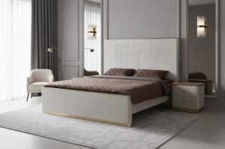 Stilig Bedroom Łóżko tapicerowane 180cm + 2 szafki nocne ST891 - Beżowo-szary/Złoty