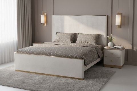 Stilig Bedroom Łóżko tapicerowane 180cm + 2 szafki nocne ST891 - Beżowo-szary/Złoty
