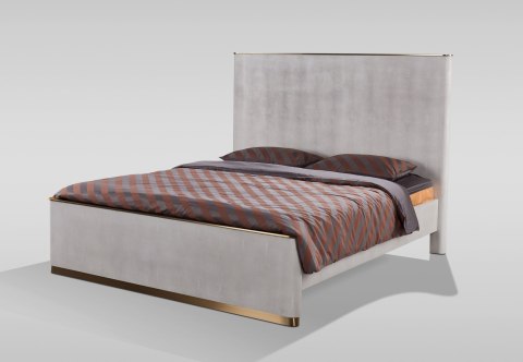 Stilig Bedroom Łóżko tapicerowane 180cm + 2 szafki nocne ST891 - Beżowo-szary/Złoty