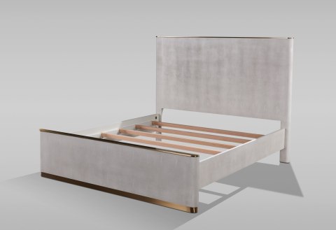Stilig Bedroom Łóżko tapicerowane 180cm + 2 szafki nocne ST891 - Beżowo-szary/Złoty