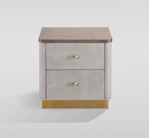Stilig Bedroom Łóżko tapicerowane 180cm + 2 szafki nocne ST891 - Beżowo-szary/Złoty