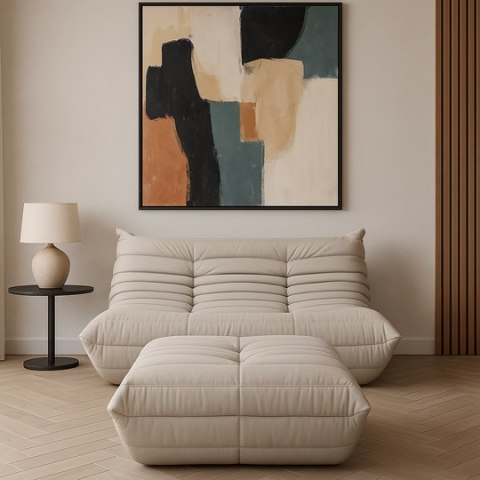 Zestaw Nua Sofa + Podnóżek Nua - Jasnobeżowy