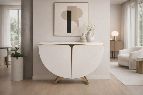 Komoda Stilig glamour półokrągła - złamana biel/ złoty