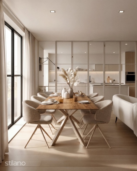 Zestaw jadalniany NORDIC OAK – stół ceramiczny 200 cm + 6 krzeseł obrotowych