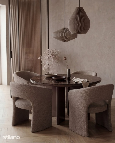 Zestaw jadalniany MUNDI ROUND – stół okrągły ceramiczny i 4 krzesła