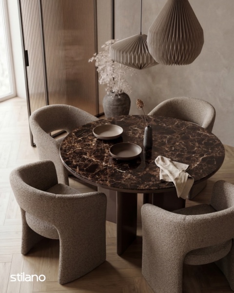 Zestaw jadalniany MUNDI ROUND – stół okrągły ceramiczny i 4 krzesła