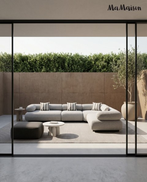 MaMaison sofa narożna ogrodowa ALEXANDER 4 szara (poduszki i pokrowiec w zestawie)